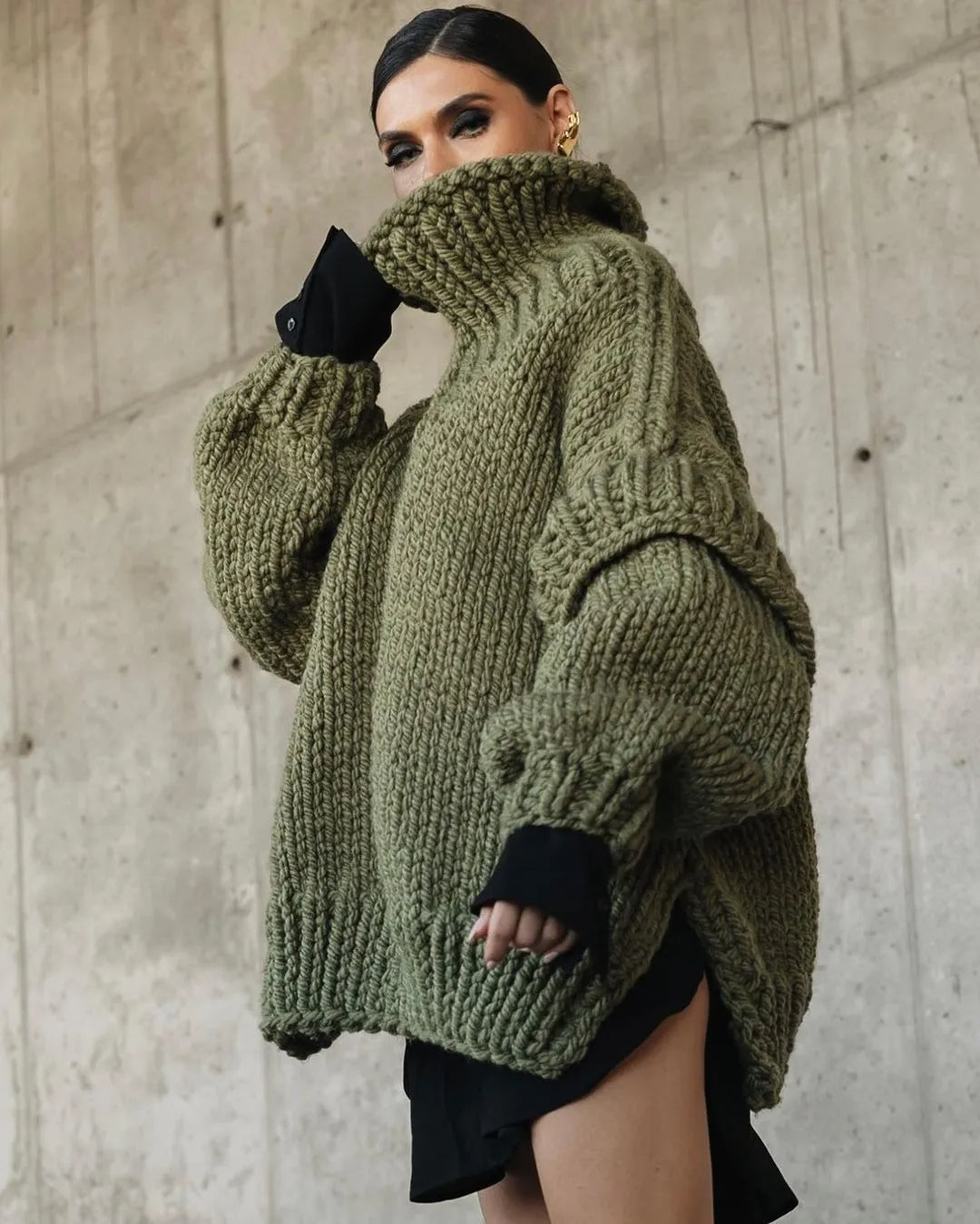 SnuggleChic™ Strikket oversized turtleneck